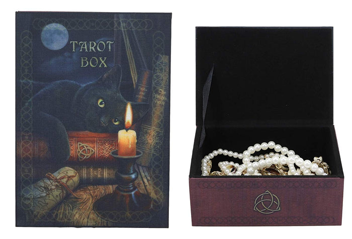 Ebros Witching Hour Black Cat Under The Full Moon Tarot Card Deck Holder Jewelry Box Accessories Mystical Feline Cats Wicca Witchcraft Talisman Tarots Fortune Teller Psychic Boxes Decors