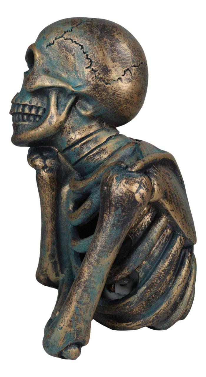 Eerie Daydreaming Thinker Skull Skeleton Bust With LED Night Light Ribs Figurine