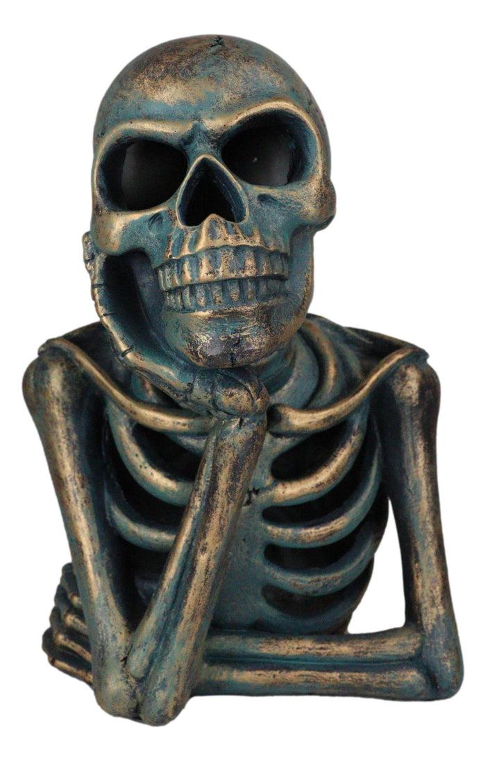 Eerie Daydreaming Thinker Skull Skeleton Bust With LED Night Light Ribs Figurine
