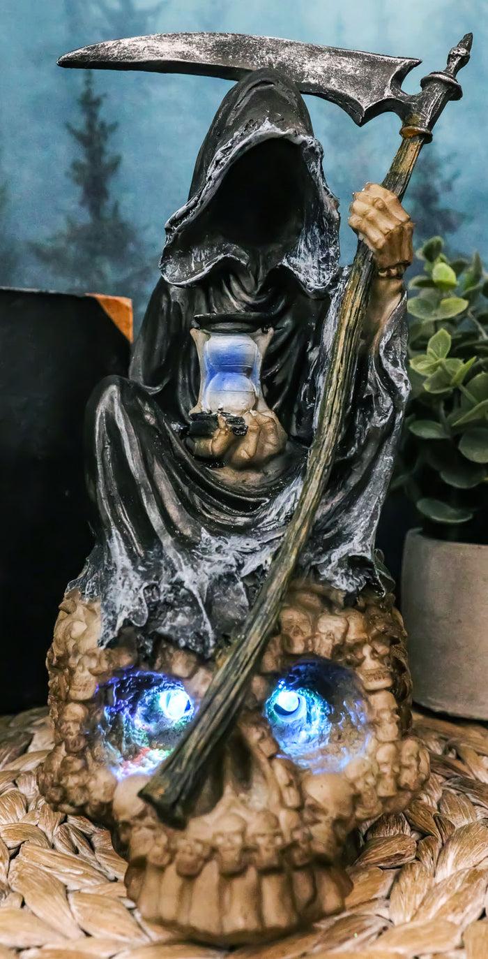 Faceless Grim Reaper Skeleton On Colorful LED Eyes Morphing Skull Figurine