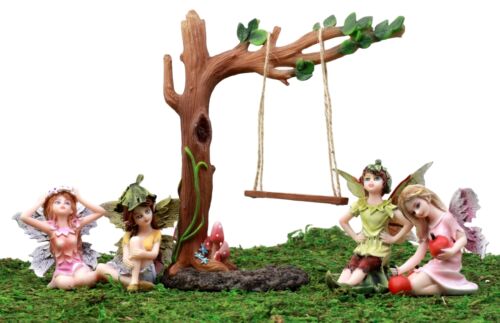 Fairy Garden Miniatures Starter Kit Tree Swing With Four Fairies Figurine Set