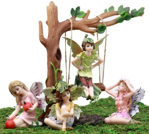 Fairy Garden Miniatures Starter Kit Tree Swing With Four Fairies Figurine Set