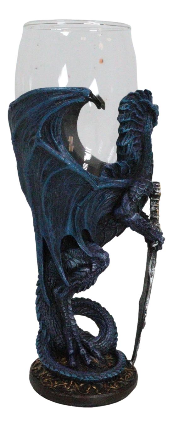 Fantasy Netherworld Blue Dragon Storm Blade Sword Glass Wine Goblet Chalice