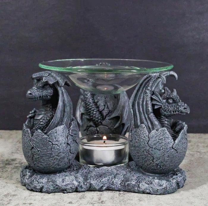 Fantasy Trio Gargoyle Dragons In Eggs Hatchling Candle Oil Burner Figurine