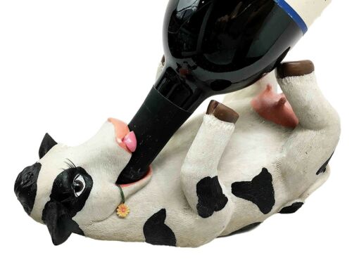 Farm Bovine Cow Adorable Spots Wine Guzzler Holder Kitchen Decor Resin Figurine