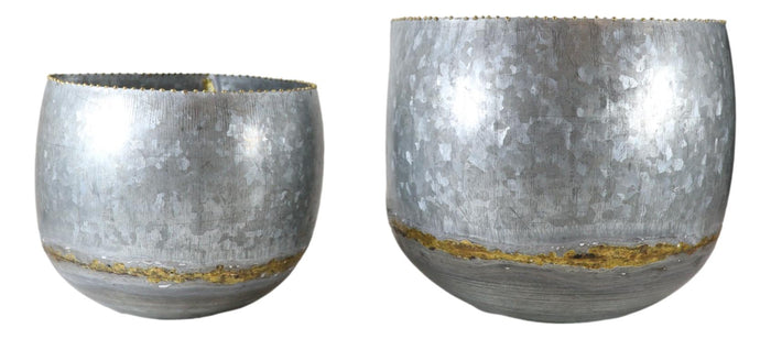 Farmhouse Rustic Galvanized Metal Silver With Gold Accent Wall Planters Set Of 2