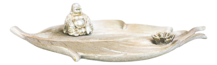 Feng Shui Zen Hotei Laughing Buddha With Lotus Flower Incense Holder Figurine