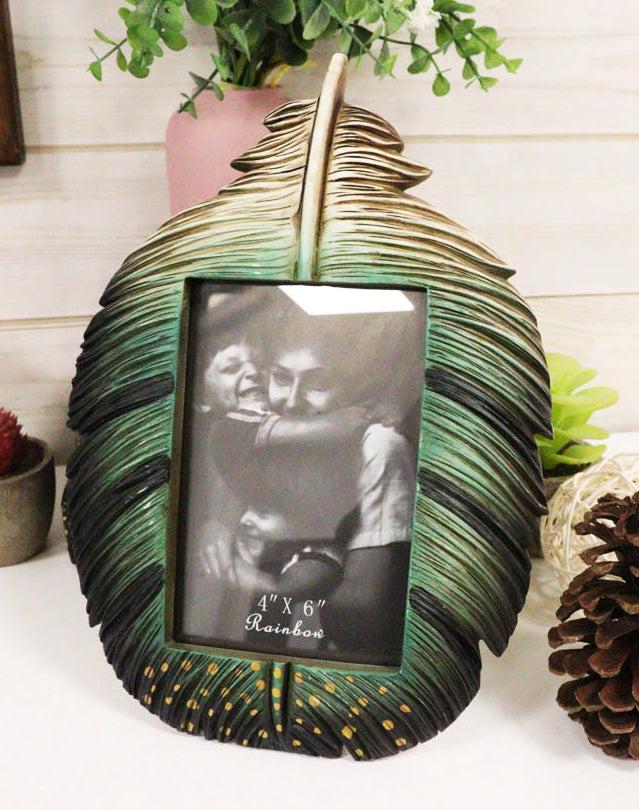 Green Southwestern Native Indian Butterfly Spotted Feather Picture Frame 4"X6"