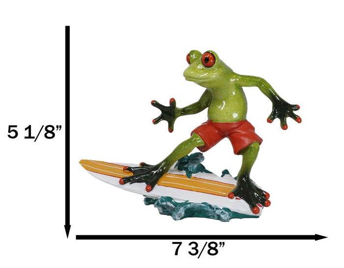 Green Surfer Toad Frog In Red Shorts Riding Ocean Waves With Surfboard Figurine