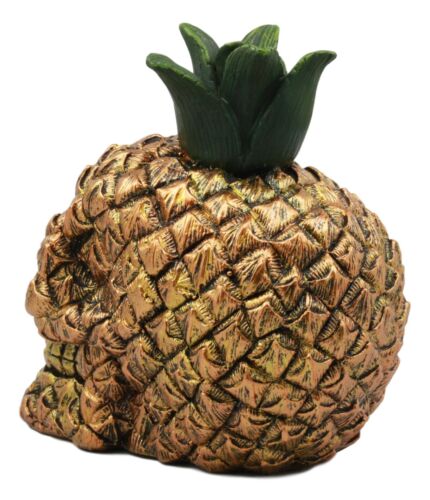 Hawaiian Tropical Pineapple Golden Skull Figurine 6"Tall Fruity Skeleton Head