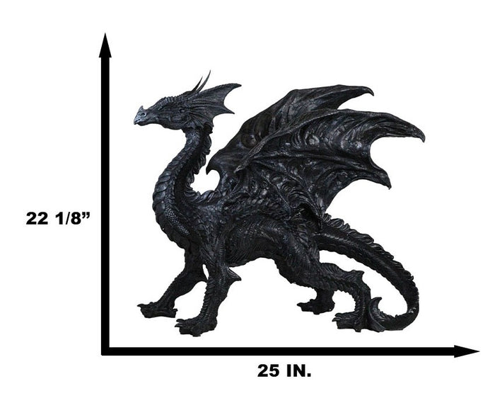 Large 24"L Nightfury Black Shadow Dragon Standing With Perched Up Wings Statue