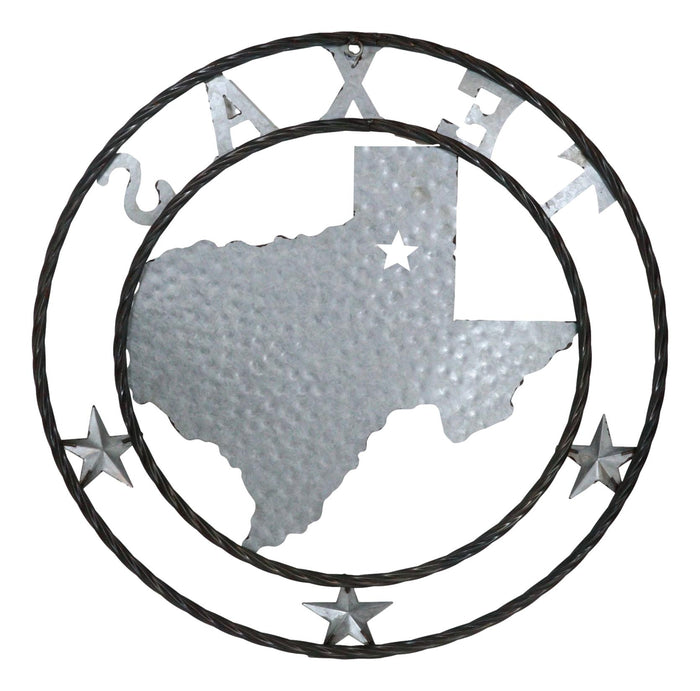 Large 24" Rustic Western Lone Star State Texas Galvanized Metal Wall Circle Sign