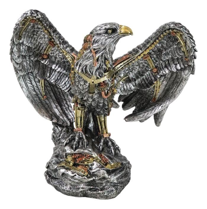 Large Geared Clockwork Steampunk Nano Cyborg Eagle With Open Wings Figurine