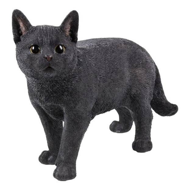 Large Lifelike Mystical Standing Black Cat Kitten Statue With Glass Eyes15"L