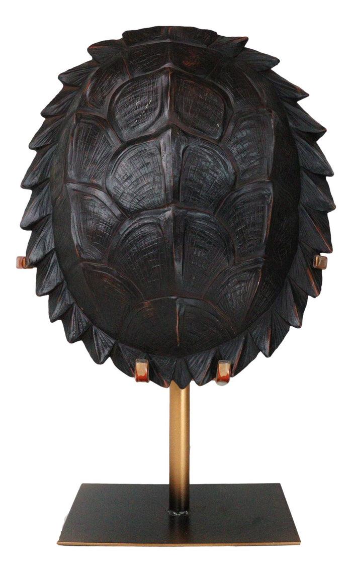 Large Nautical Marine Jagged Shell Faux Sea Turtle Sculpture With Pole Stand