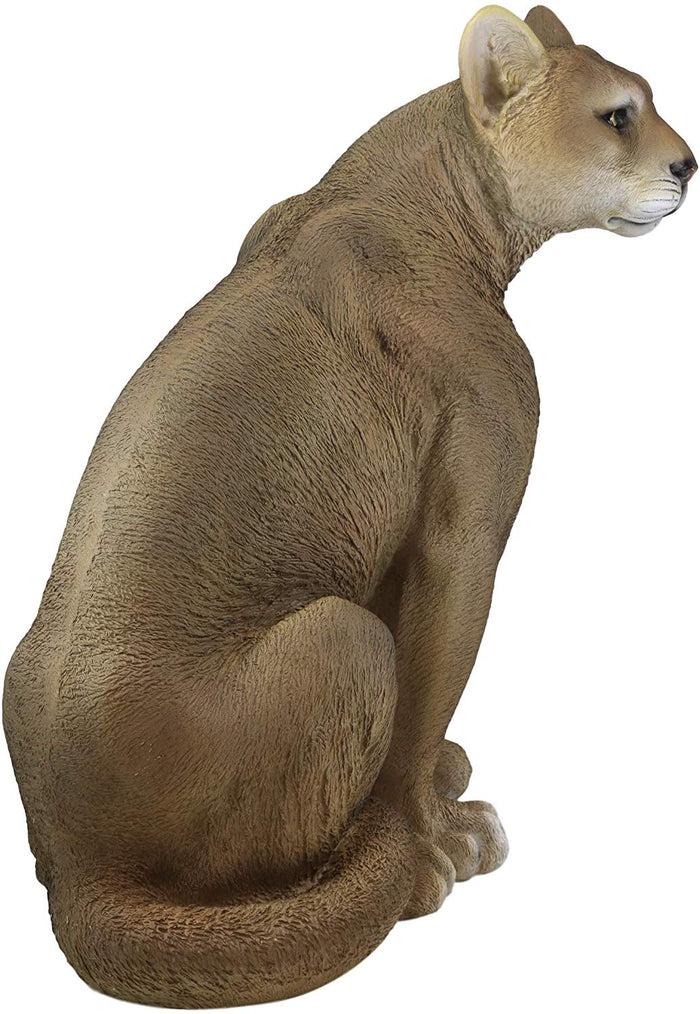 Large Realistic Lifelike Mountain Lion Cougar Sitting In Repose Statue 20" Tall