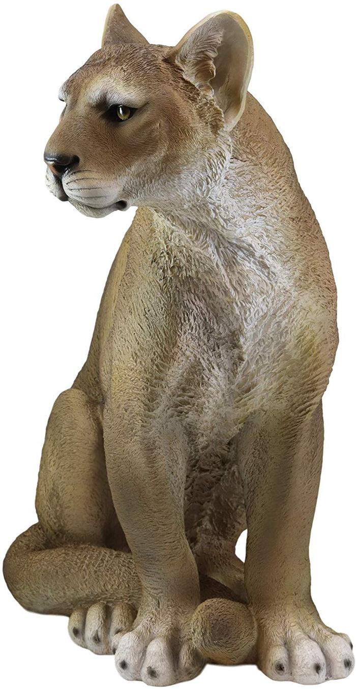 Large Realistic Lifelike Mountain Lion Cougar Sitting In Repose Statue 20" Tall