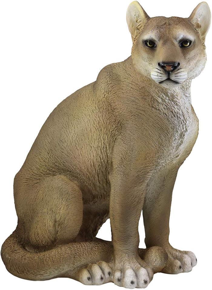 Large Realistic Lifelike Mountain Lion Cougar Sitting In Repose Statue 20" Tall