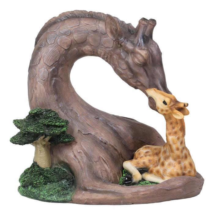 Large Safari Giraffe Mother And Calf Family By Green Grasslands Statue 8.25"L