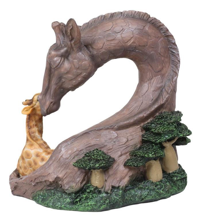 Large Safari Giraffe Mother And Calf Family By Green Grasslands Statue 8.25"L