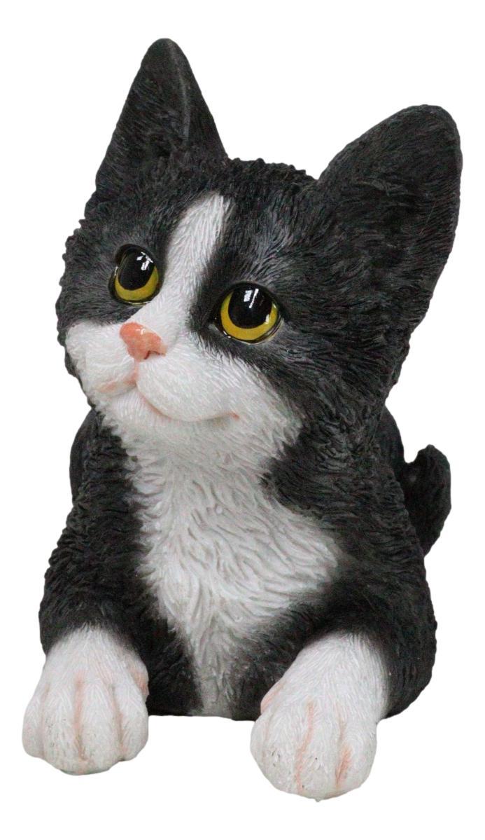 Lifelike Sitting Tuxedo Black And White Feline Kitten Cat Pet Pal Figurine