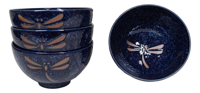 Made In Japan Auspicious Dragonfly Blue Rice Soup Dessert 8oz Bowls Set Of 4