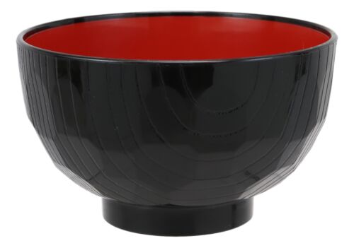 Made In Japan Black Red Lacquer Copolymer Plastic Rice Bowl Beehive Pattern