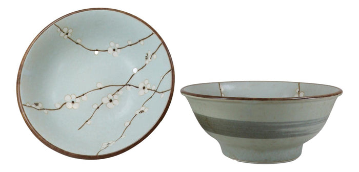 Made In Japan Set Of 2 Sakura Cherry Blossoms Blue Plum Ramen Soup Bowls 42 Oz