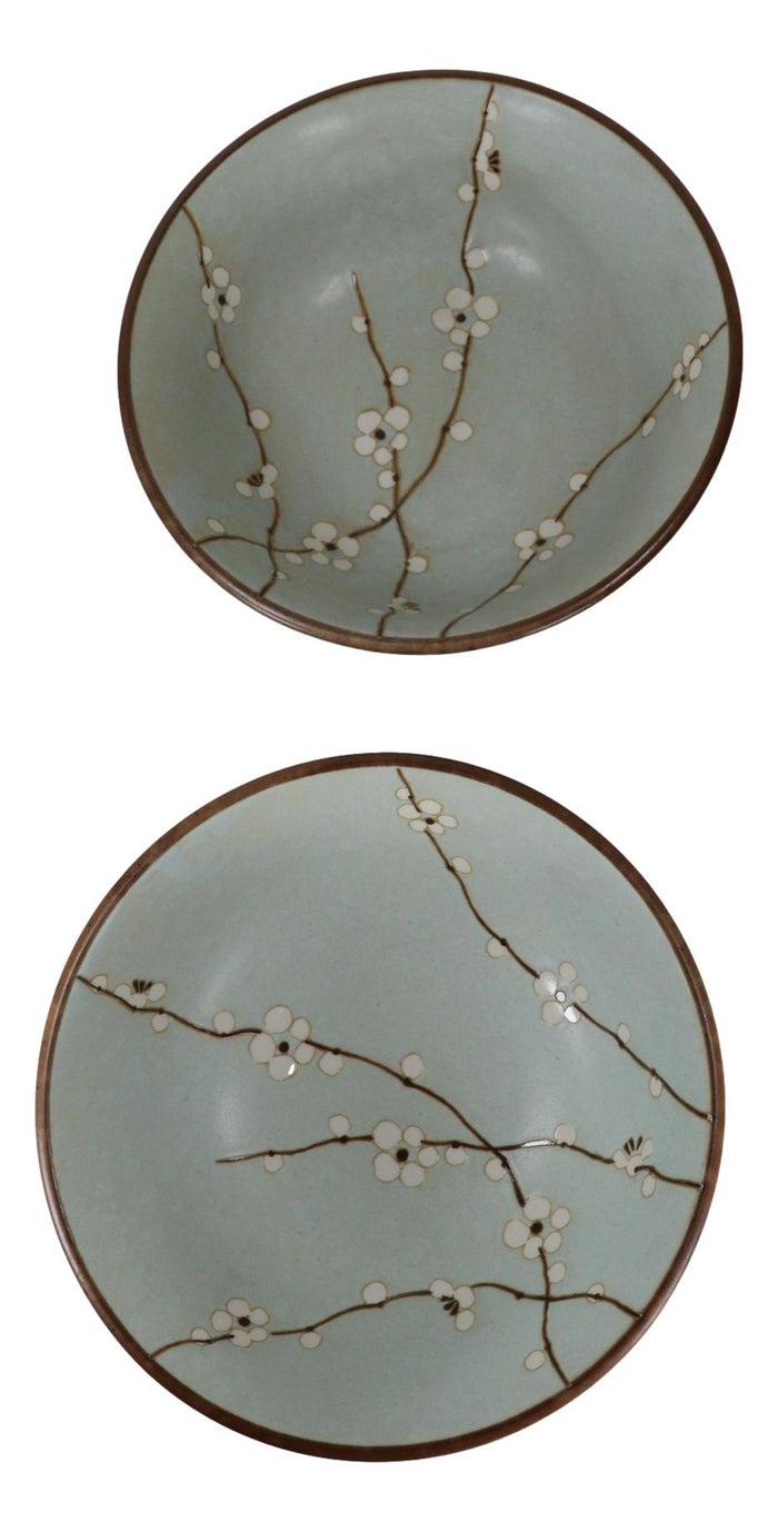 Made In Japan Set Of 2 Sakura Cherry Blossoms Blue Plum Ramen Soup Bowls 42 Oz