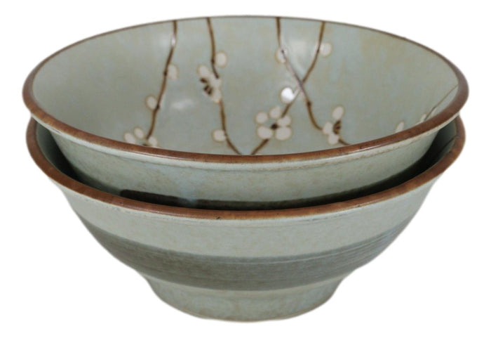 Made In Japan Set Of 2 Sakura Cherry Blossoms Blue Plum Ramen Soup Bowls 42 Oz