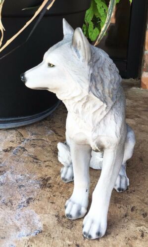 Majestic Mythical Sitting Gray Alpha Wolf Statue Figurine Timberwolves Decor