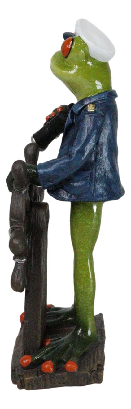 Marine Bon Voyage Sailor Captain Frog Holding Wheel Helm And Binoculars Figurine