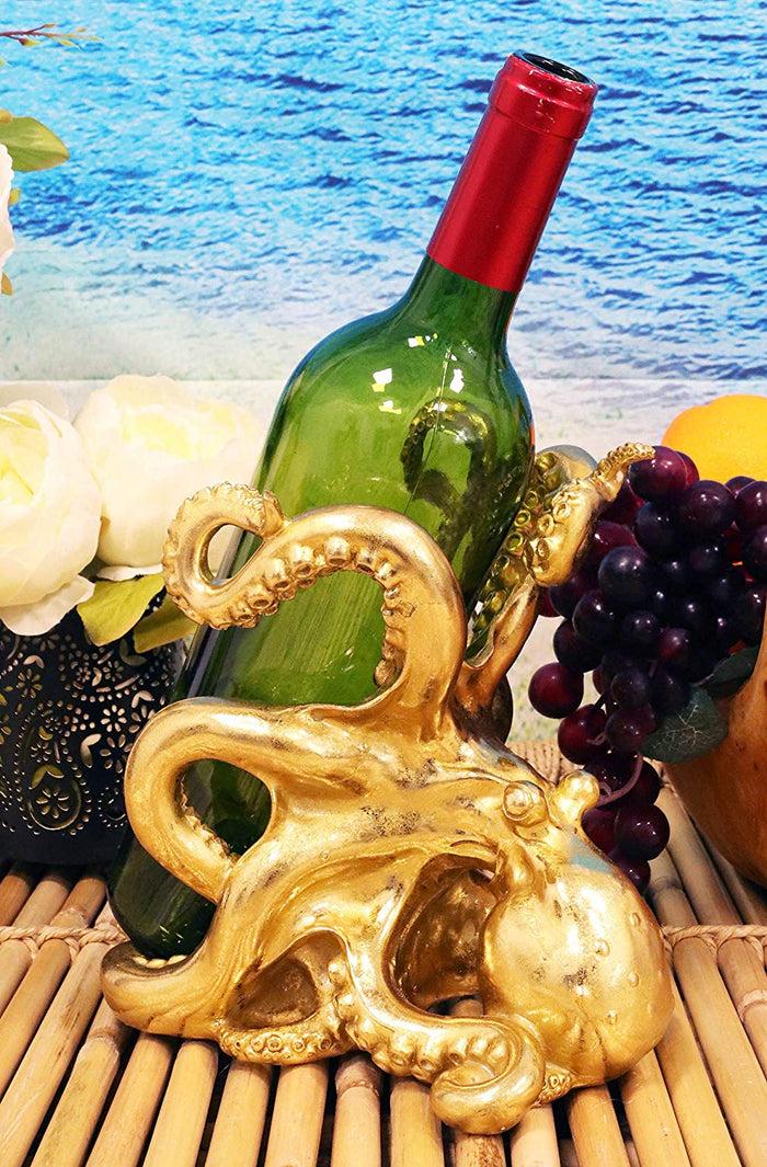 Nautical Gold Giant Sea Octopus Wine Holder Cephalopod Kraken Bottle Caddy Decor