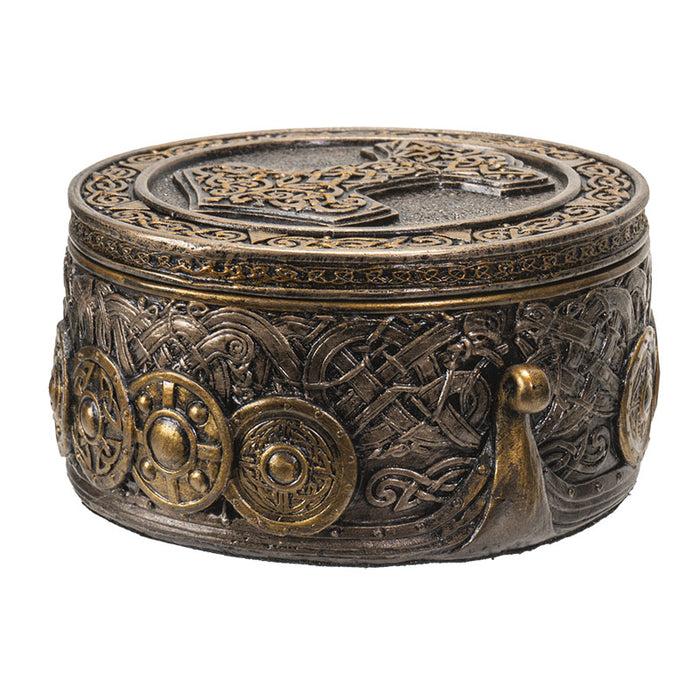 Norse Viking Knotwork Thor Hammer Mjolnir Dragon Longship Decorative Jewelry Box