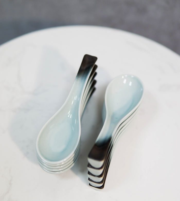 Pack Of 10 Artistic Designer Blue Black Ombre Ceramic Ladle Hook Soup Spoons