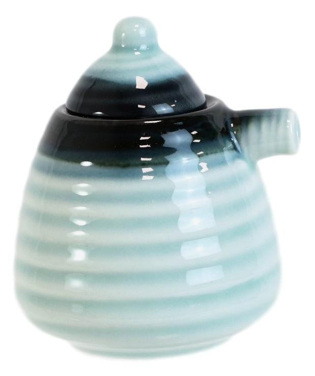 Pack Of 12 Ocean Blue Ceramic Soy Ponzu Sauce Vinegar Or Oil Dispensers With Lid