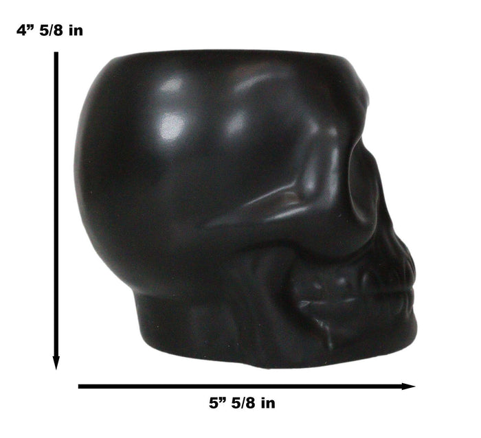 Pack Of 2 Black Ceramic Day Of The Dead Ghastly Skull Planter Bowl Pot Figurine