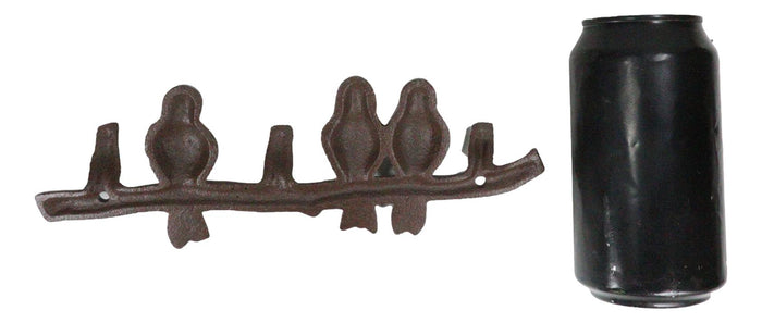 Pack Of 2 Cast Iron Rustic Lovebirds Perching On Twig Branch 3-Pegs Wall Hook