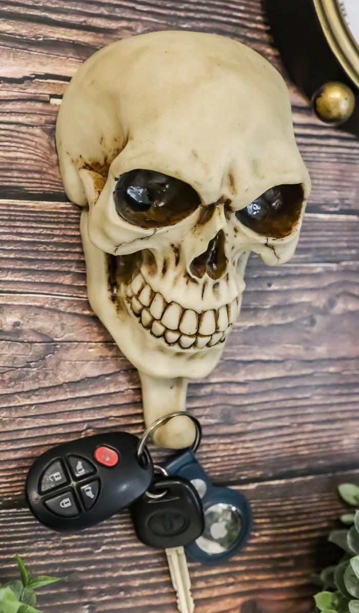 Pack Of 2 Macabre Halloween Grinning Evil Skull Head Bone Wall Coat Hook Plaque