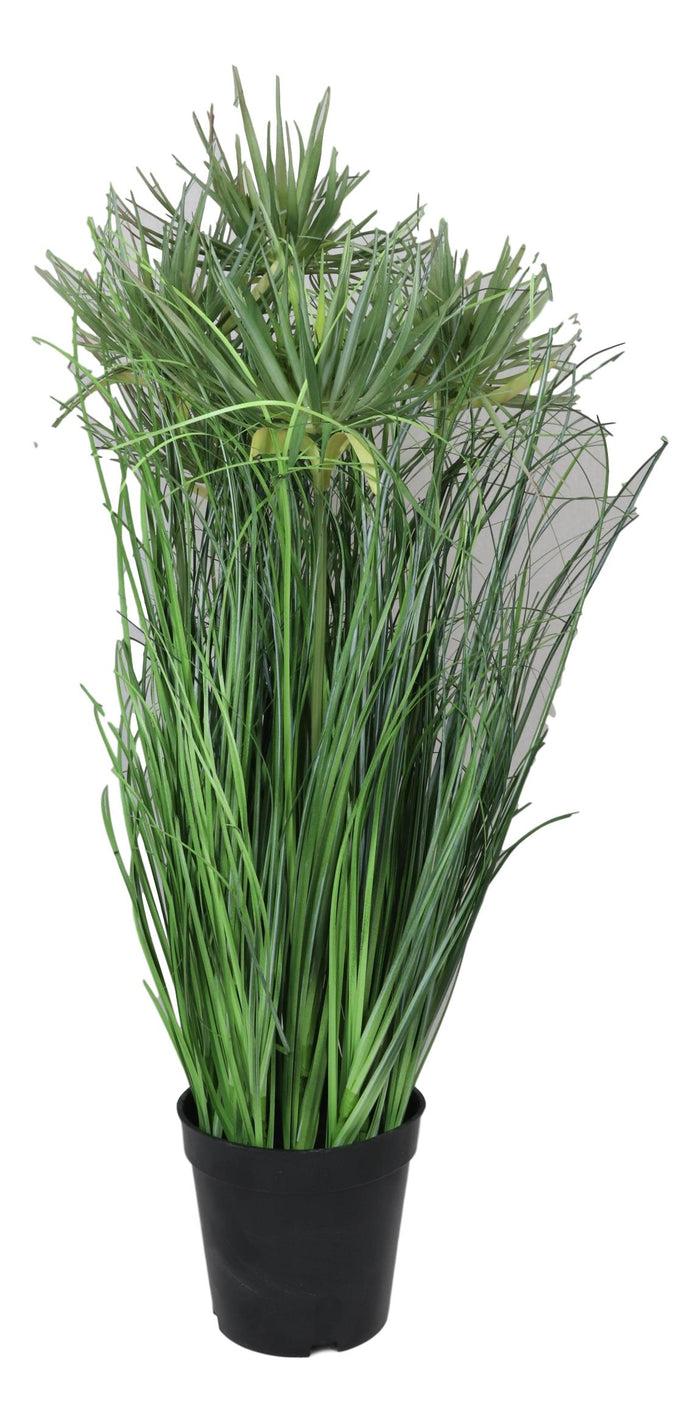 Pack Of 2 Realistic Lifelike Artificial Cyprus Grass Plant In Black Pot Botanica