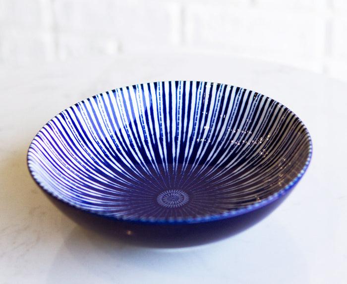 Pack Of 6 Modern White Blue Geometric Focus 12oz Rice Soup Sauce Meal Wide Bowls