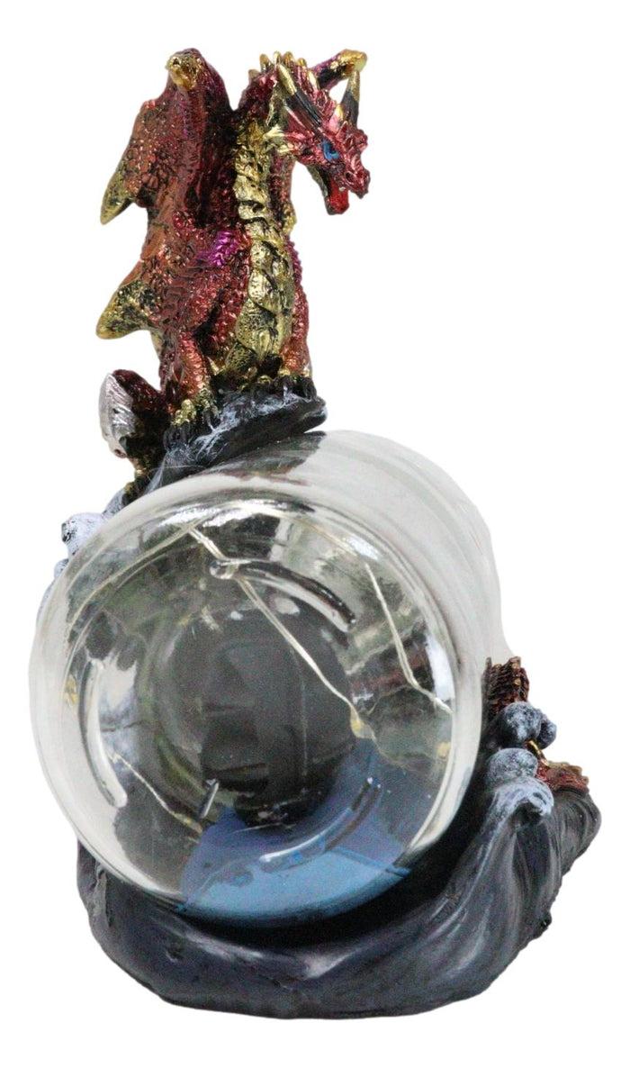 Red Gold Dragon On Ocean Waves Rock With Ship Trapped In LED Bottle Figurine