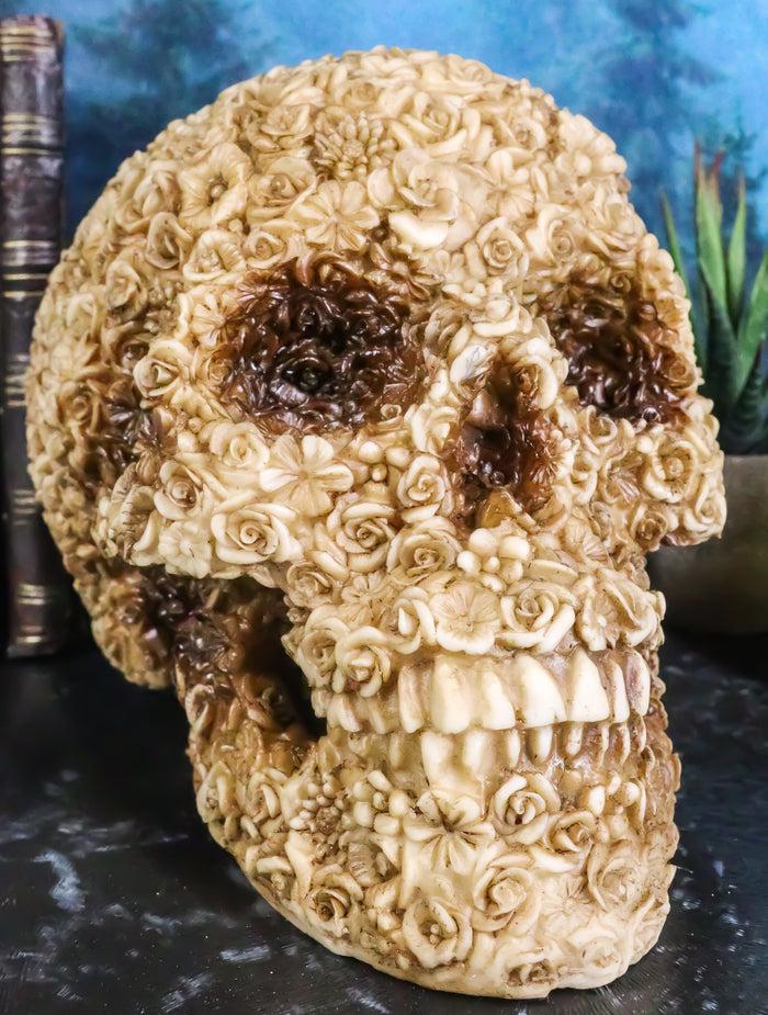 Romantic Tooled Ornate Floral Roses Skull Figurine Rose Sugar Skulls Figurine
