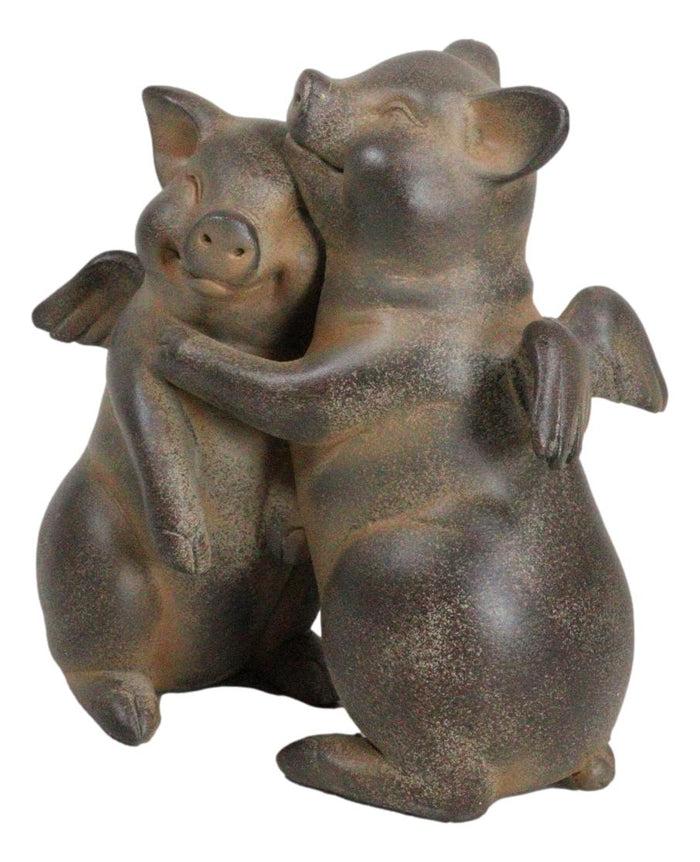 Rustic Country Hog Heavens Whimsical Angel Winged Pig Couple Dancing Figurine