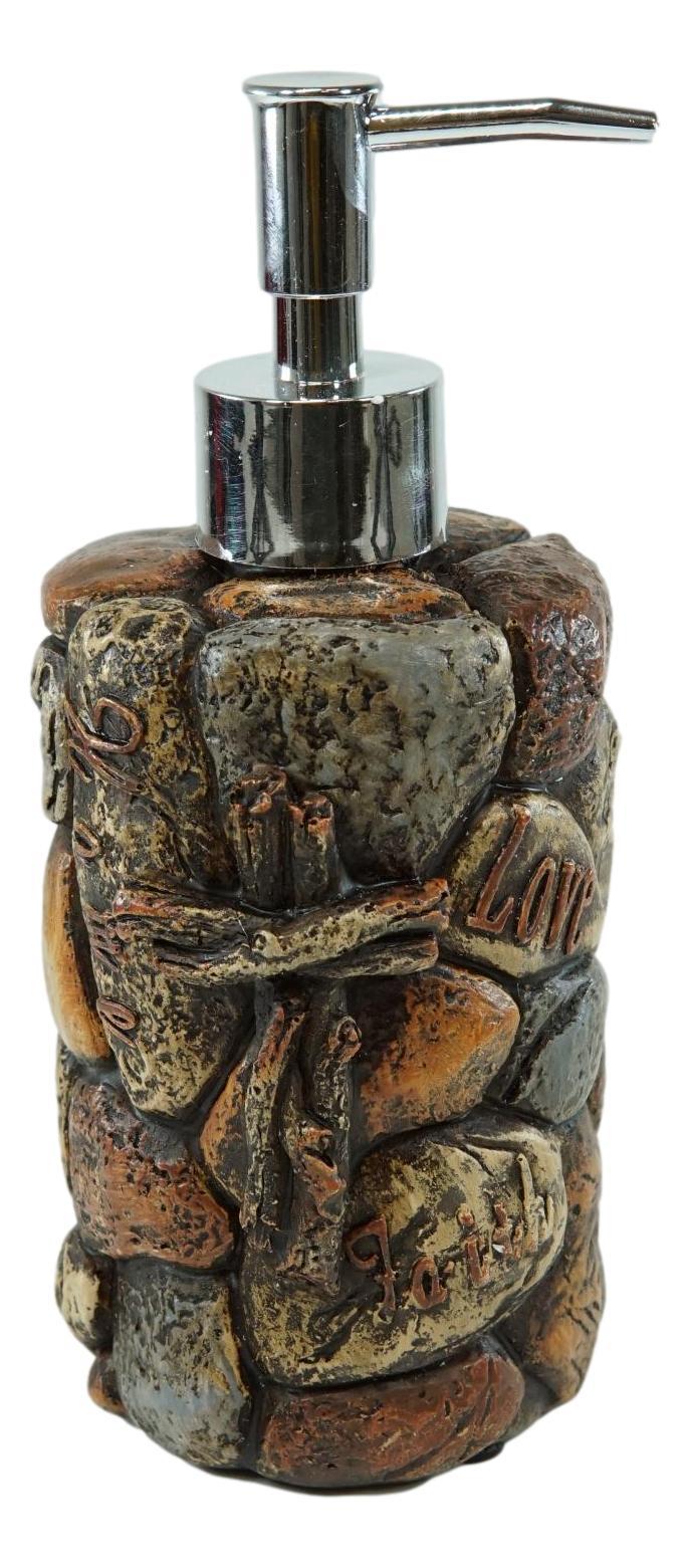 Rustic Solid Rock Of Christ Cross Joy Hope Peace Love Liquid Soap Pump Dispenser