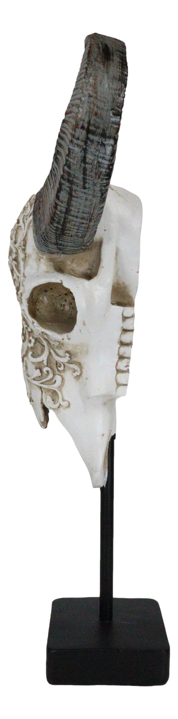 Rustic Tooled Scroll Lace Bull Cow Steer Head Skull Sculpture On Pole Display