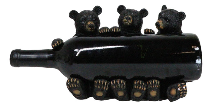 Rustic Western Forest Animal Whimsical 3 Black Bears Wine Bottle Holder Decor