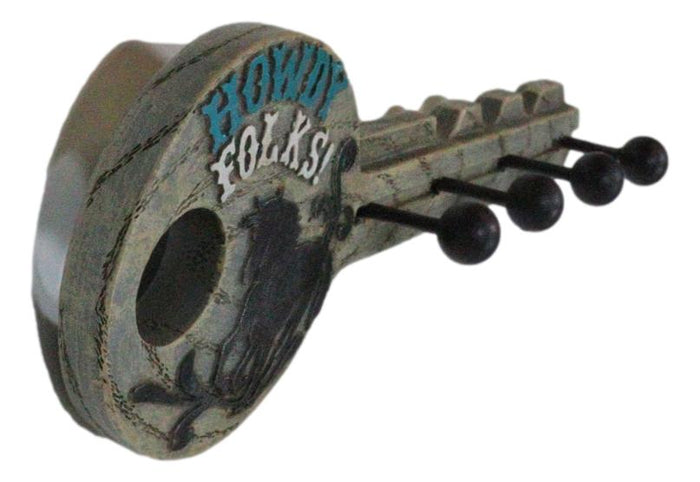 Rustic Western Howdy Folks Horse Key Shaped 4 Peg Quadruple Wall Hook Plaque