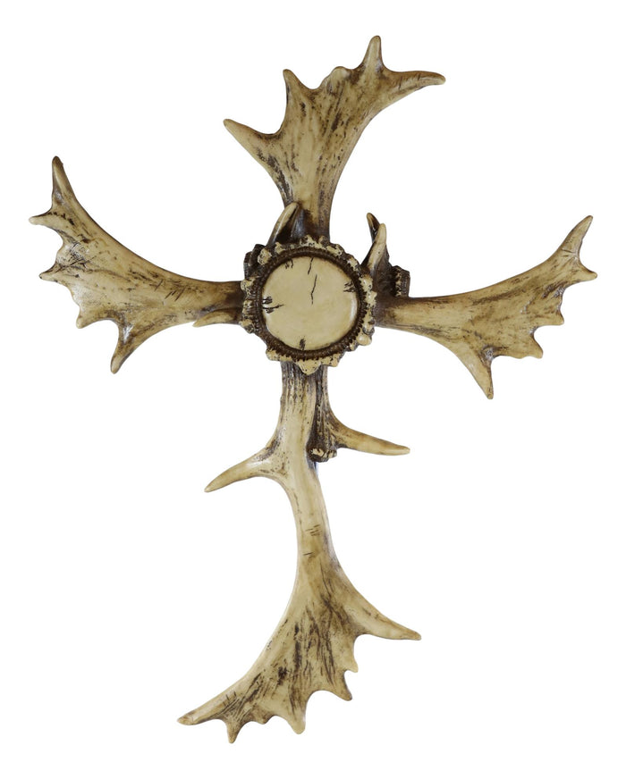 Rustic Wildlife Grand Elk Moose Bone Antlers With Burr Center Wall Cross Decor