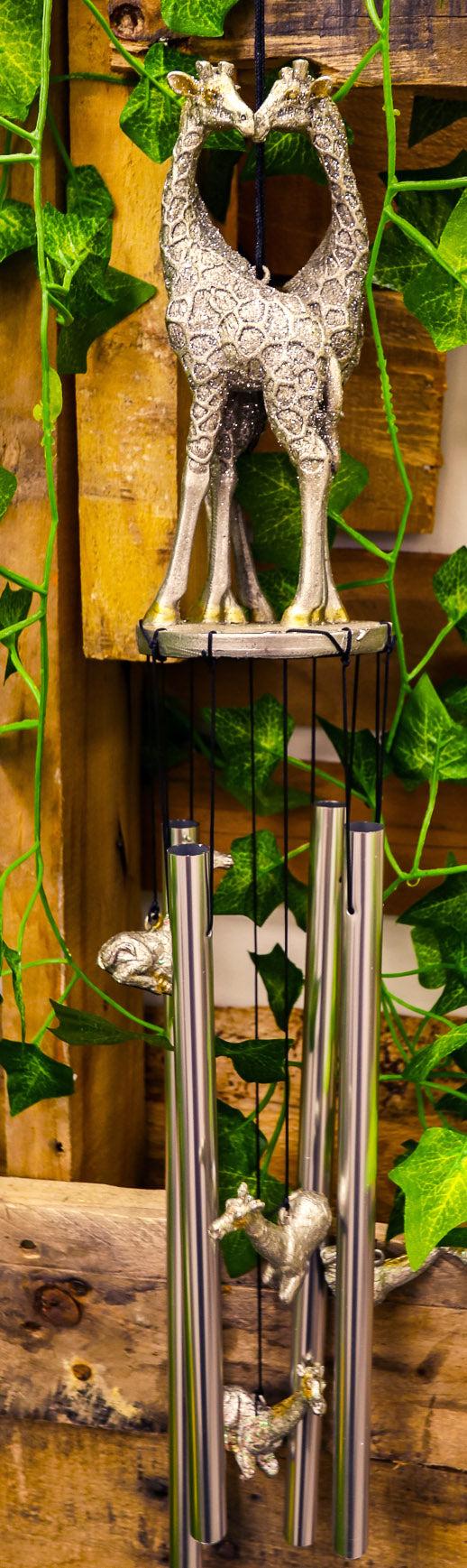 Safari Madagascar Two Giraffe Couples In Love Figurine Crown Garden Wind Chime